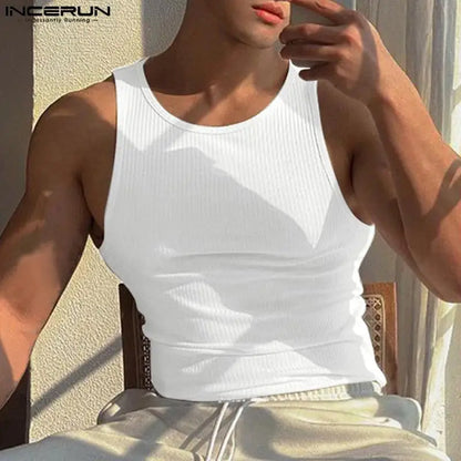 INCERUN Men’s Solid Color O-neck Tank Tops