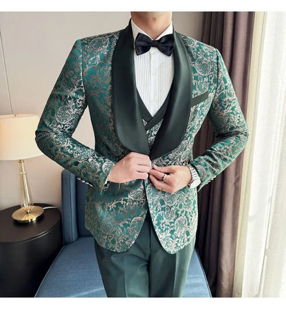 3-Piece High-Density Jacquard Men's Wedding Suit