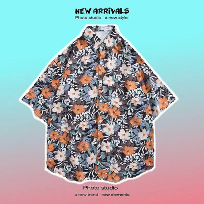 Chemise hawaïenne ample à imprimé dessin animé - Hauts à manches courtes