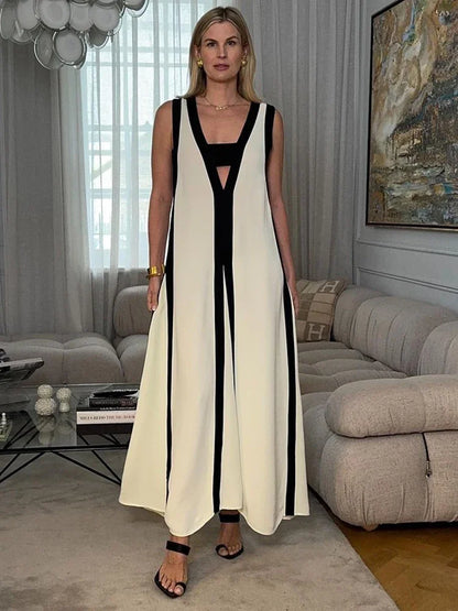 Ärmelloses Maxikleid in Kontrastfarbe