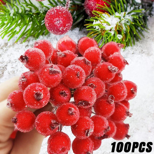 100/20 Stück künstliche, gefrostete Stechpalmenbeeren zum Selbermachen.