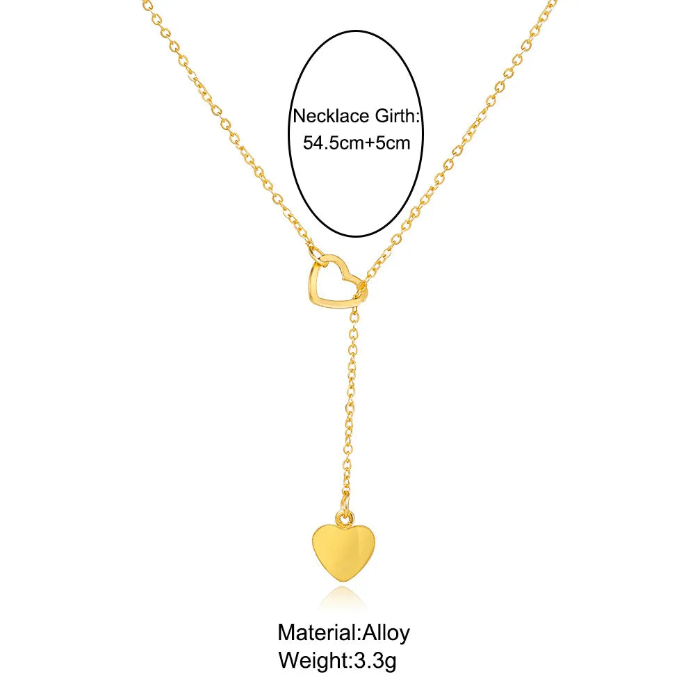 Simple Gold Y-Shaped Heart Pendant Necklace for Women