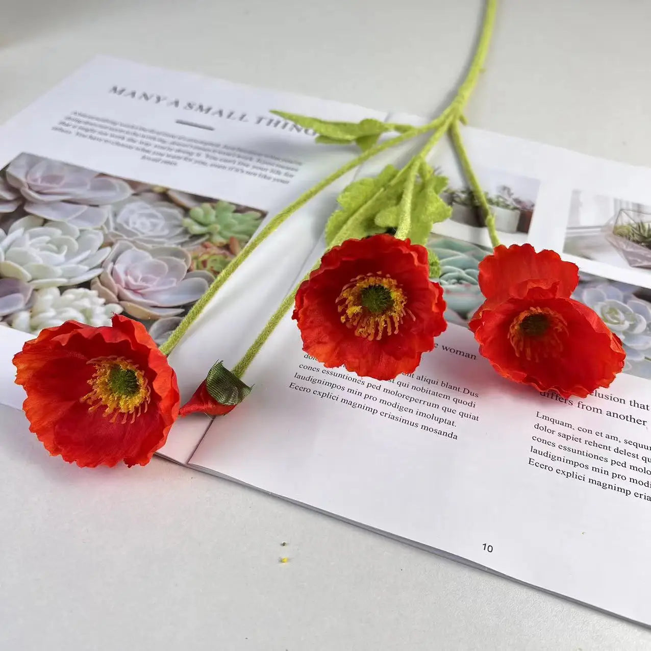 Bouquet de fleurs artificielles en soie de pavot pour décoration d'intérieur