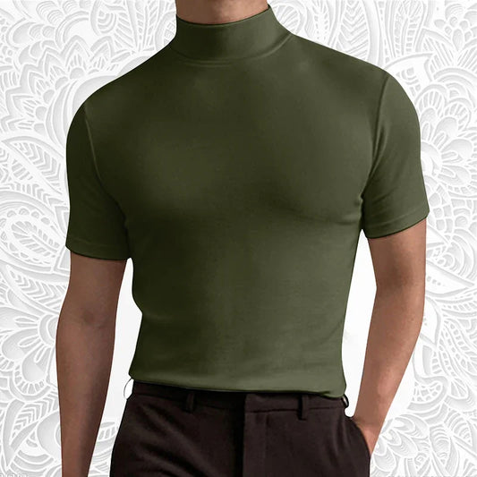 Men's Short Sleeve T-shirt - High Collar Shirt