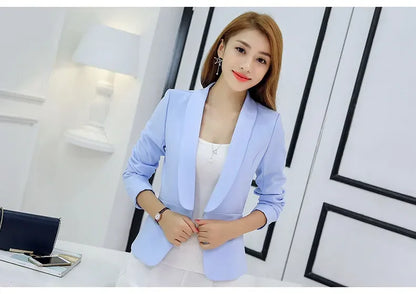 Elegant Women's Skinny Patchwork Blazer with Ruffles for Spring/Summer