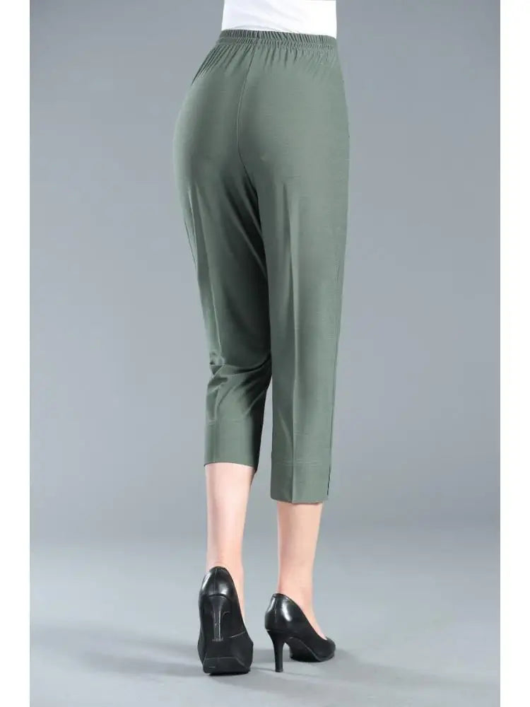 Slim High-Waist Capri Pants for Office