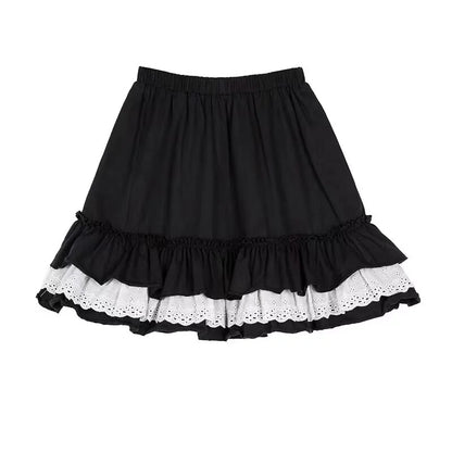 Goth Lace Ruffle Mini Pleated Skirt