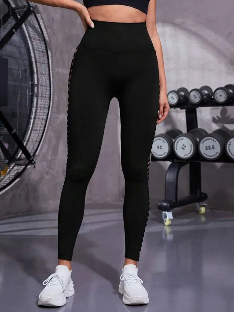 Sexy hohle schwarze nahtlose Fitness-Leggings