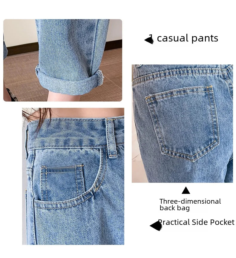 Jean amincissant taille haute pour femme, coupe ample et droite