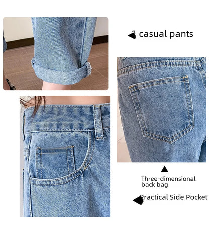 Jean amincissant taille haute pour femme, coupe ample et droite