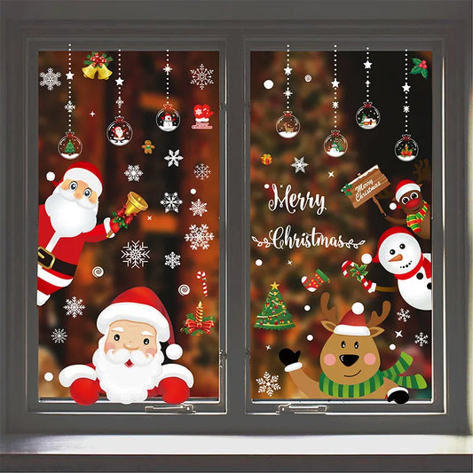 Removable Santa Elk Window Stickers for Festive Decor
