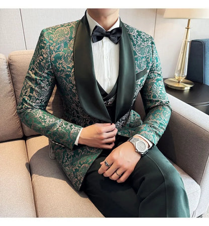 3-Piece High-Density Jacquard Men's Wedding Suit