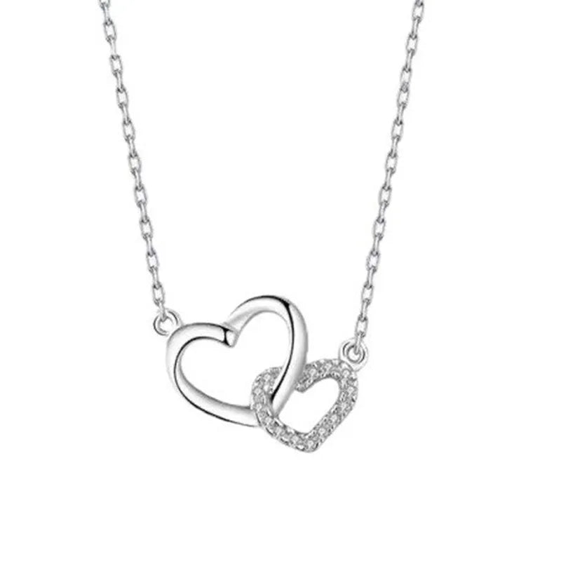 Collier chaîne clavicule double cœur en argent