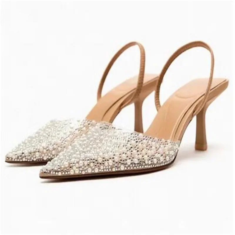 Pearl Decor  Slingback Summer High Heels for women