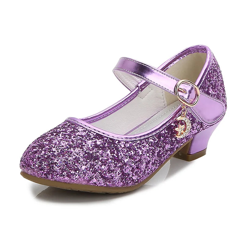 Girls Purple Leather High Heel Shoes