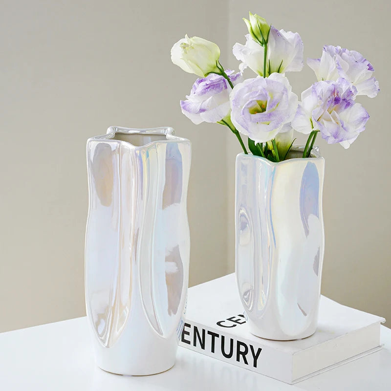 Exquisite Electroplated Silver CeramicInterior Decoration  Vase Set