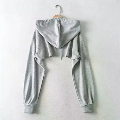 Sweat à capuche court irrégulier à manches longues et col rond Y2K