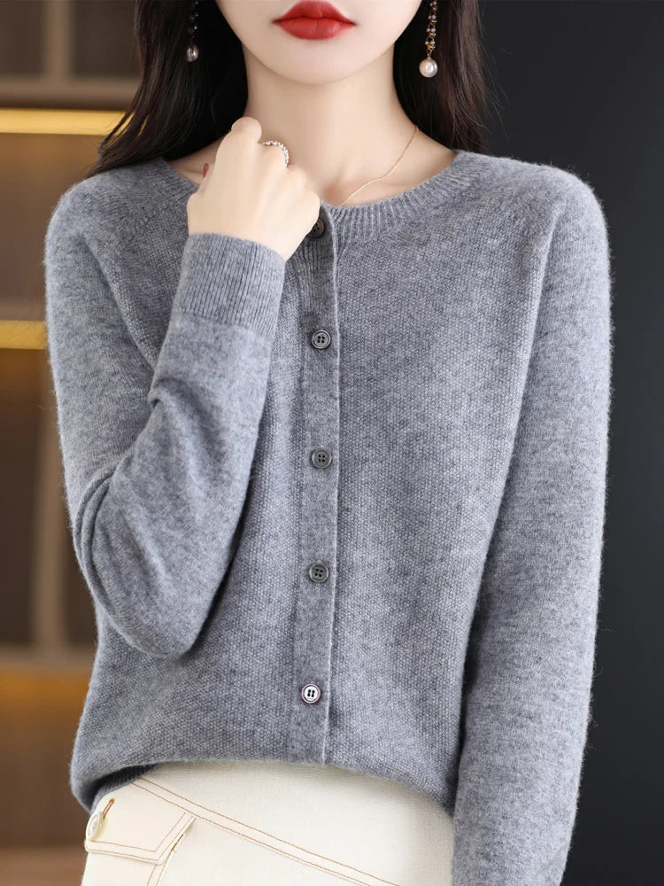 Cardigan en cachemire à col rond pour femme - Style laine mérinos