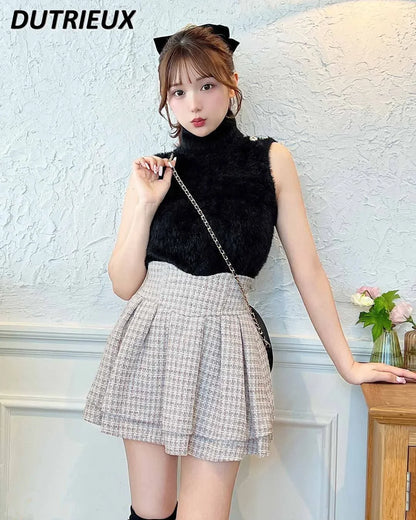 Ruffled Plaid Pleated High Waist Mini Skirt