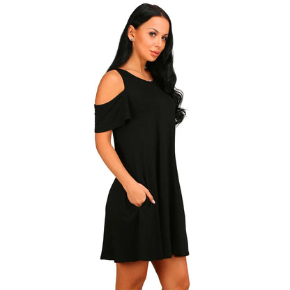Women's Elegant Off Shoulder Short Sleeve O-Neck A-Line Dress