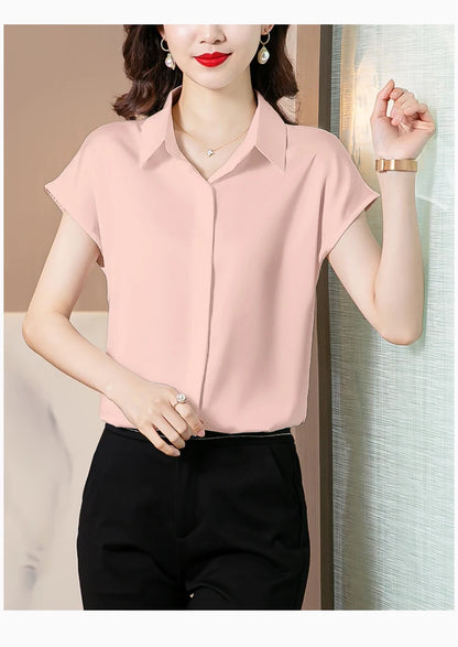 Women's Silk Satin Polo Vintage Blouse