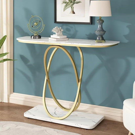 Marble Console Table & Gold Oval Frames