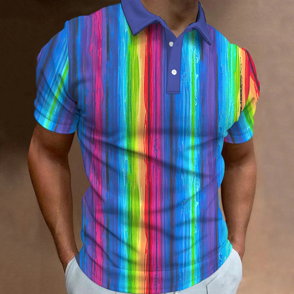 Polo imprimé arc-en-ciel 3D pour homme