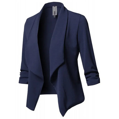 Trendy Ruched Asymmetrical Black Blazer for Women
