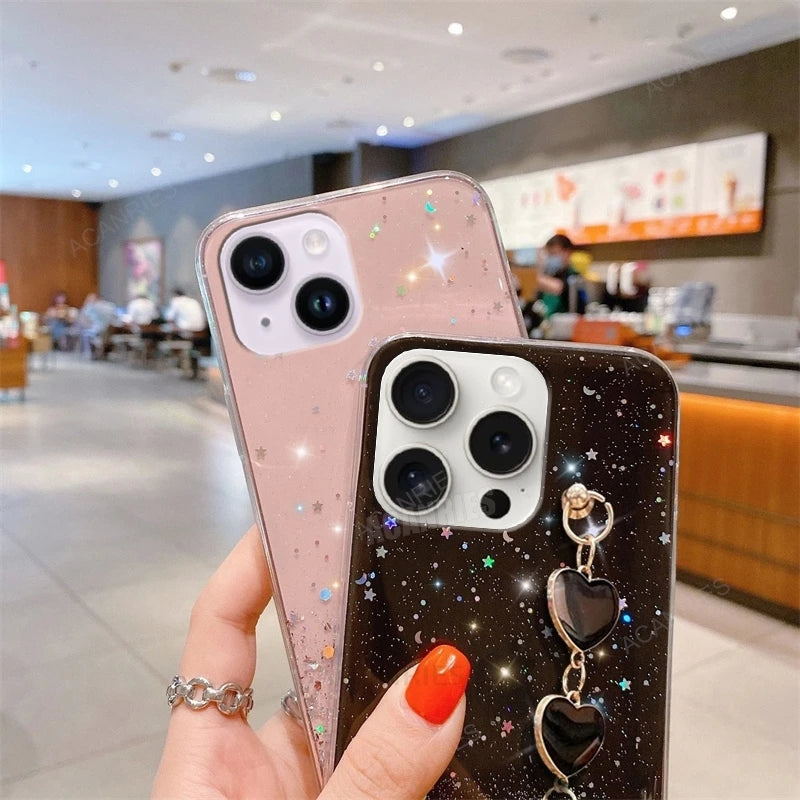 Mode Plating Liebe Herz Armband Kette Fall Für iPhon 16