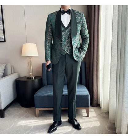 3-Piece High-Density Jacquard Men's Wedding Suit