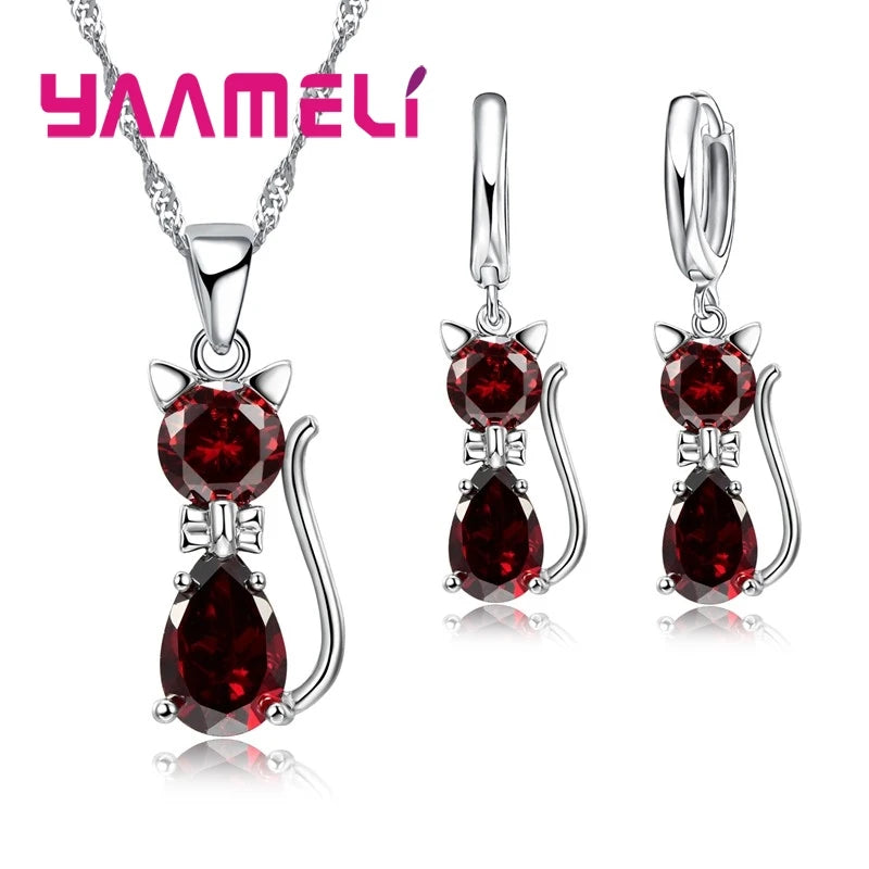 Sterling Silver Color Shining Austrian Crystal Pendant Necklace Huggee Earring Jewelry Sets