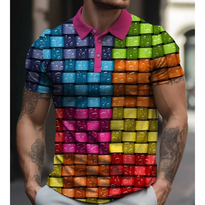 Polo imprimé arc-en-ciel 3D pour homme