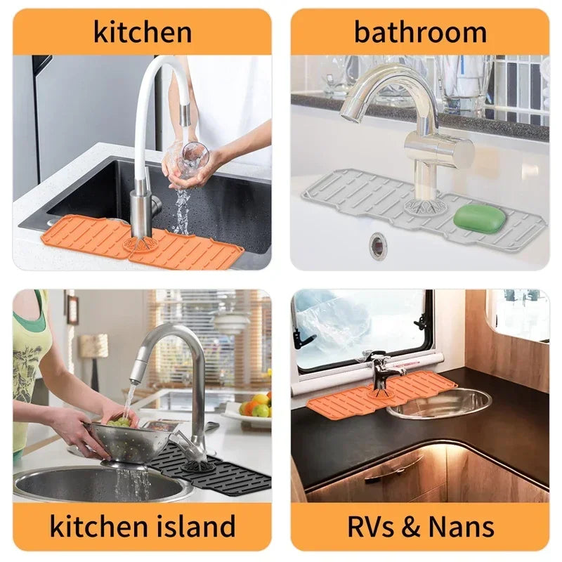 Silicone Sink Faucet Mat with Sponge Drain Rack