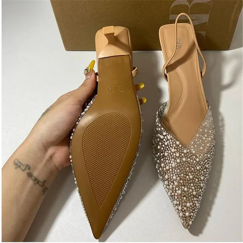 Pearl Decor  Slingback Summer High Heels for women