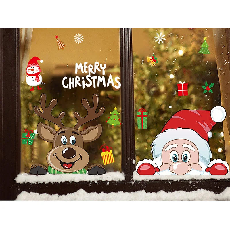 Removable Santa Elk Window Stickers for Festive Decor