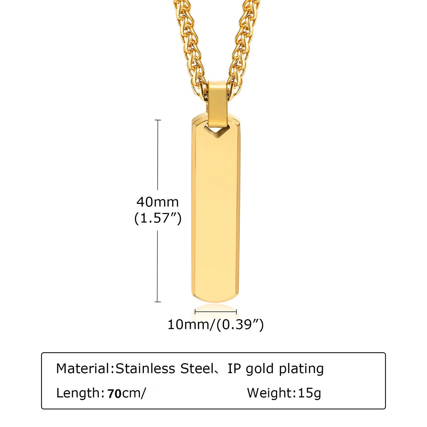 Collier de couple pendentif rectangulaire en acier titane brillant