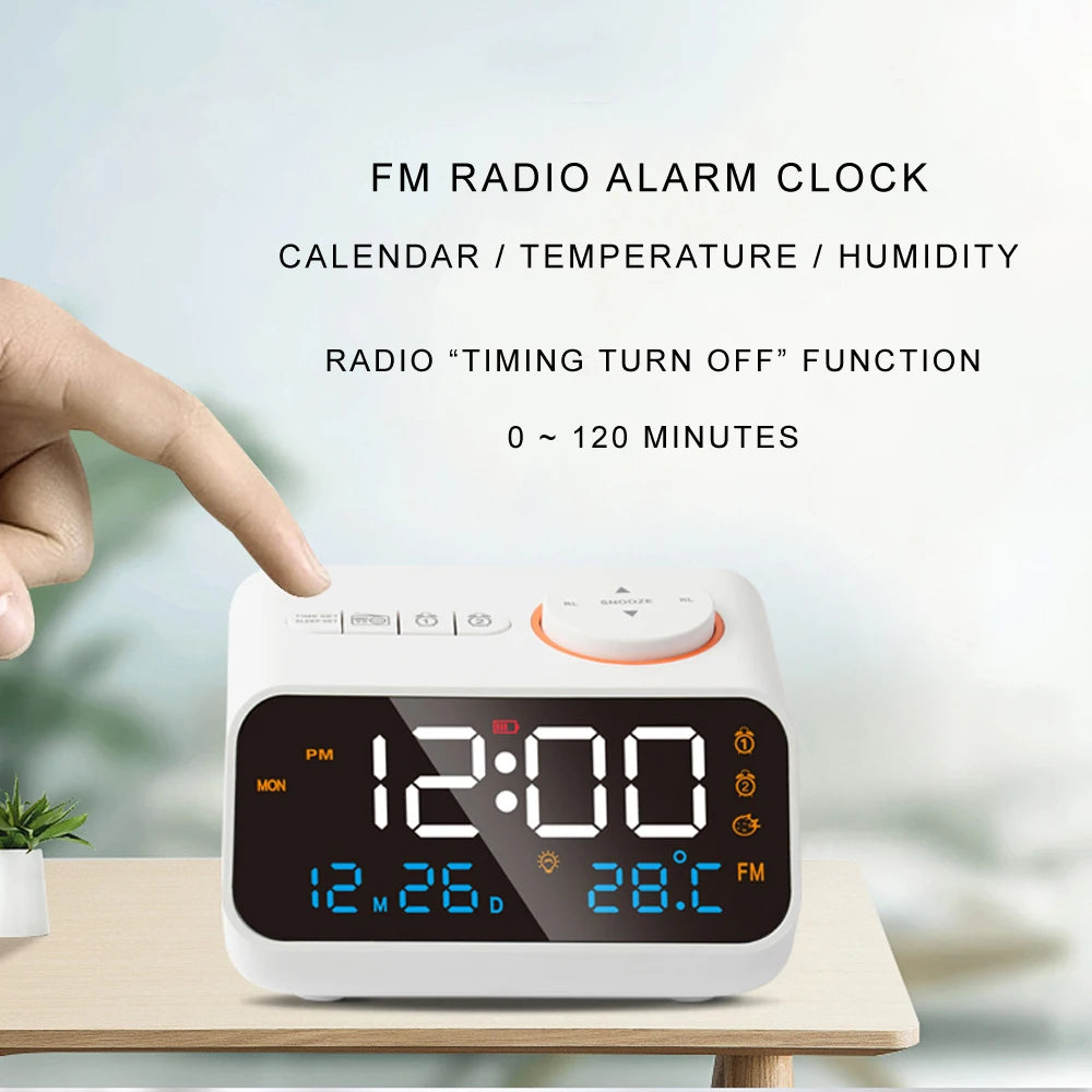 Modern FM Radio LED Alarm Clock with Digital Calendar