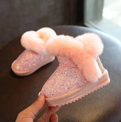 Bottes de neige en cuir véritable pour bébé fille, chaudes, en peluche et à semelle souple