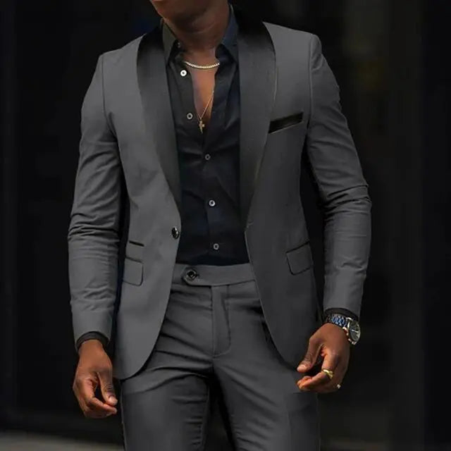 Men's Slim Fit 2 Piece Lapel Blazer Wedding Suits
