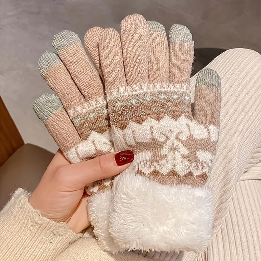 Touchscreen-Handschuhe aus Jacquard-Strick mit weihnachtlichem Rentier-Motiv