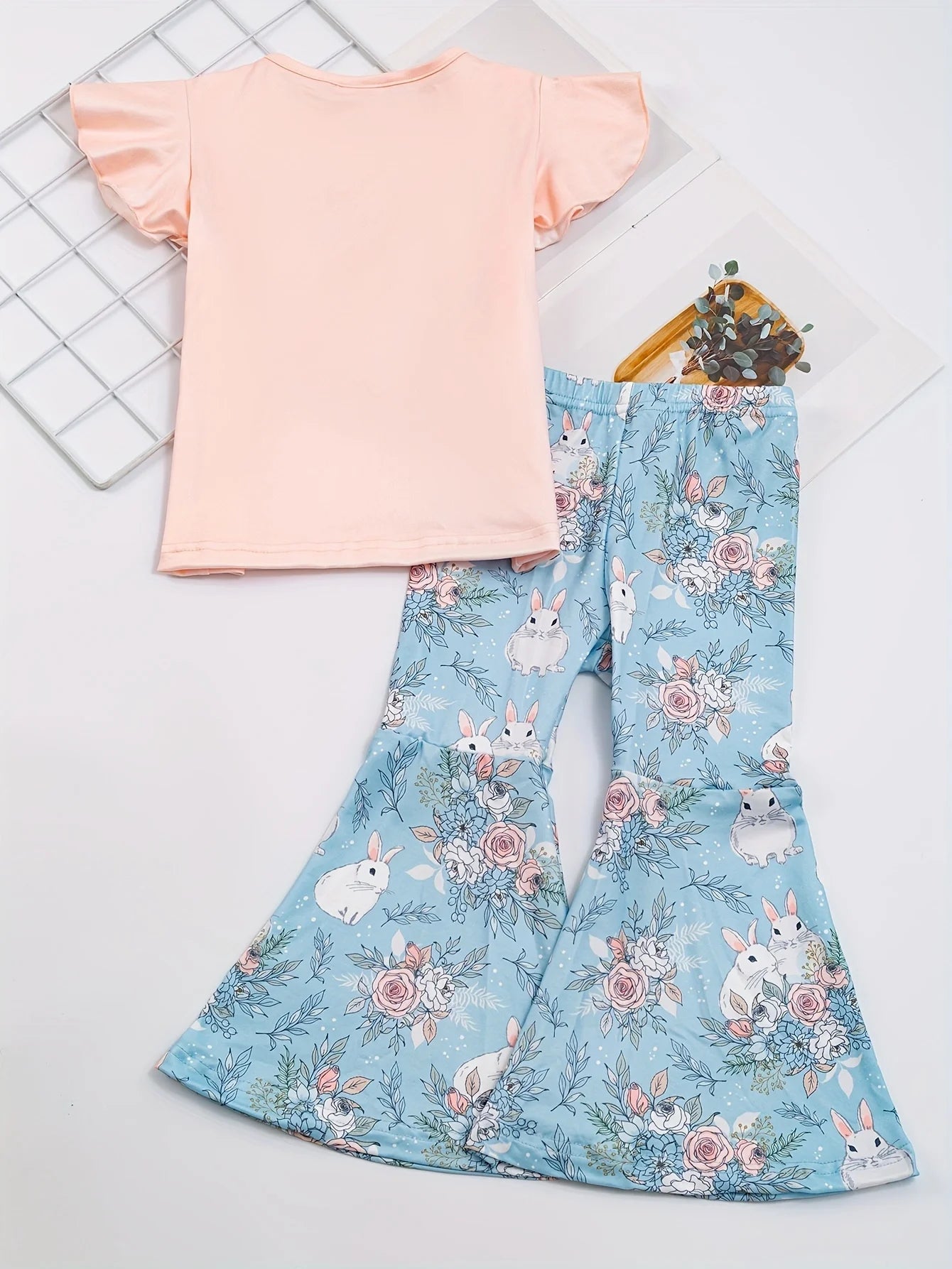 Easter Bunny Floral Top & Bell-bottom Pants Set