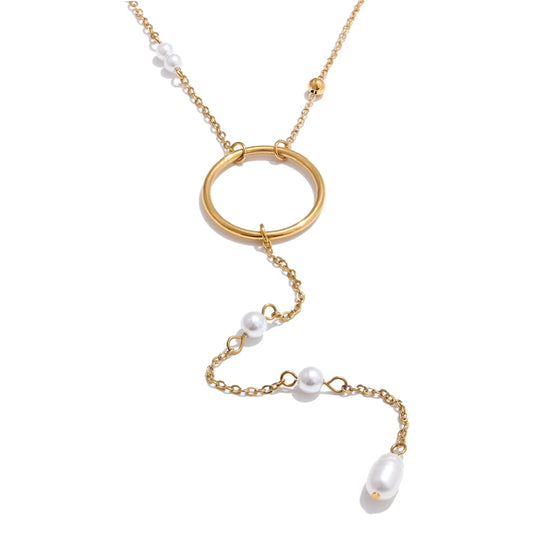 Damen-Halskette aus Edelstahl mit PVD-Beschichtung und runden, langen Tropfen