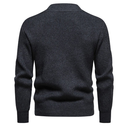 Men's Winter Knitted Crewneck Sweater - Mock Turtleneck