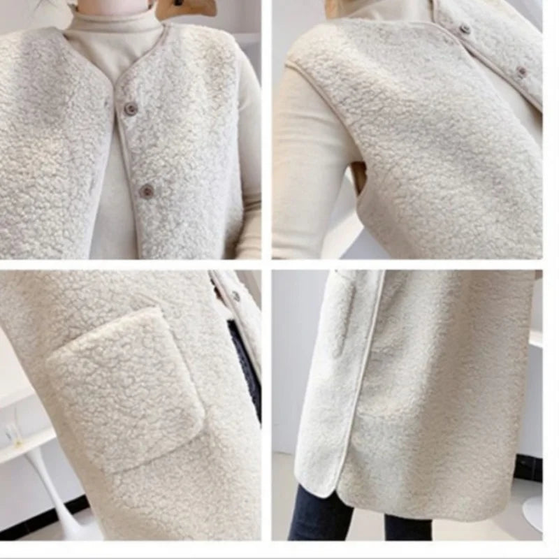 Stylish Medium-Length Lamb Wool Vest Jacket
