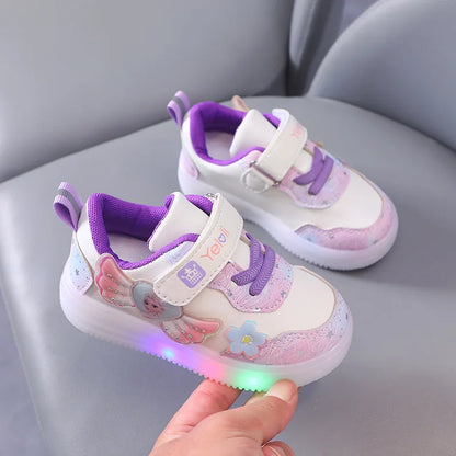 Chaussures à imprimé princesse Elsa Frozen avec éclairage LED et antidérapantes pour filles Disney