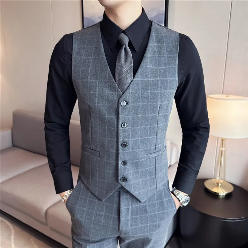 3-teiliges Blazer-Set mit Karomuster für Herren für Hochzeiten