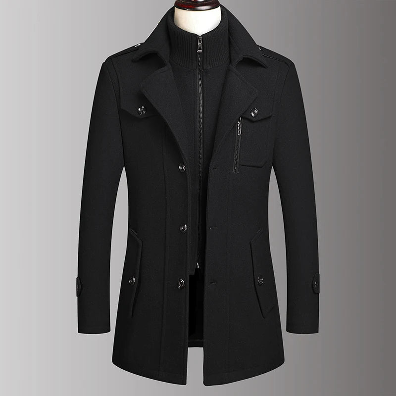 Men's Double Collar Woolen Coat