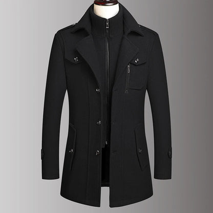 Men's Double Collar Woolen Coat