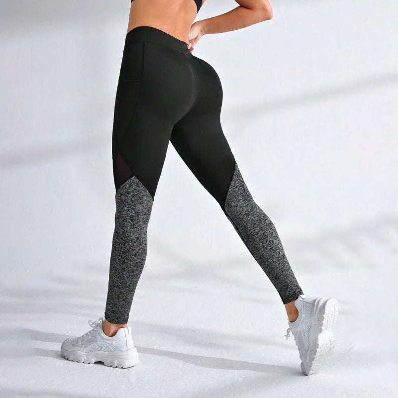 Seamless Mesh Spliced Leggings with Pocket