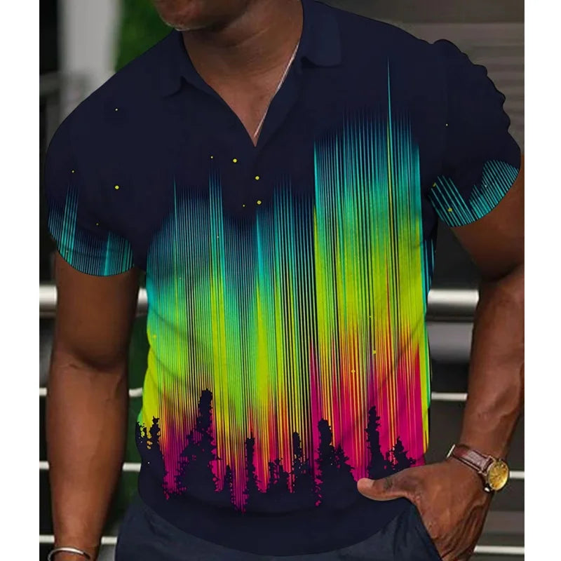 Polo imprimé arc-en-ciel 3D pour homme